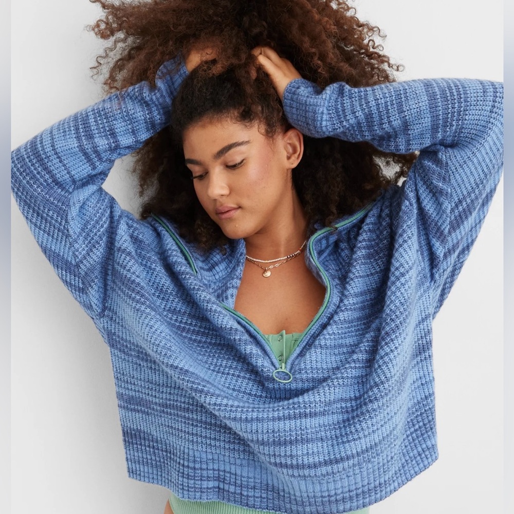 Aerie Quarter Zip Sweater in Marbled Blue
